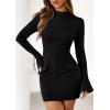 imagePRETTYGARDEN Womens 2025 Fall Short Formal Dresses Long Sleeve Mock Neck Elegant Wedding Guest Party Club Bodycon Mini DressBlack