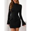 imagePRETTYGARDEN Womens 2025 Fall Short Formal Dresses Long Sleeve Mock Neck Elegant Wedding Guest Party Club Bodycon Mini DressBlack