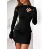 imagePRETTYGARDEN Womens 2025 Fall Short Formal Dresses Long Sleeve Mock Neck Elegant Wedding Guest Party Club Bodycon Mini DressBlack