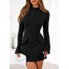 imagePRETTYGARDEN Womens 2025 Fall Short Formal Dresses Long Sleeve Mock Neck Elegant Wedding Guest Party Club Bodycon Mini DressBlack