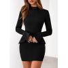 imagePRETTYGARDEN Womens 2025 Fall Short Formal Dresses Long Sleeve Mock Neck Elegant Wedding Guest Party Club Bodycon Mini DressBlack