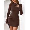 imagePRETTYGARDEN Womens 2025 Fall Short Formal Dresses Long Sleeve Mock Neck Elegant Wedding Guest Party Club Bodycon Mini DressBrown