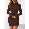 imagePRETTYGARDEN Womens 2025 Fall Short Formal Dresses Long Sleeve Mock Neck Elegant Wedding Guest Party Club Bodycon Mini DressBrown