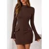 imagePRETTYGARDEN Womens 2025 Fall Short Formal Dresses Long Sleeve Mock Neck Elegant Wedding Guest Party Club Bodycon Mini DressBrown