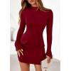 imagePRETTYGARDEN Womens 2025 Fall Short Formal Dresses Long Sleeve Mock Neck Elegant Wedding Guest Party Club Bodycon Mini DressBurgundy