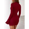 imagePRETTYGARDEN Womens 2025 Fall Short Formal Dresses Long Sleeve Mock Neck Elegant Wedding Guest Party Club Bodycon Mini DressBurgundy