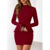 imagePRETTYGARDEN Womens 2025 Fall Short Formal Dresses Long Sleeve Mock Neck Elegant Wedding Guest Party Club Bodycon Mini DressBurgundy