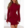 imagePRETTYGARDEN Womens 2025 Fall Short Formal Dresses Long Sleeve Mock Neck Elegant Wedding Guest Party Club Bodycon Mini DressBurgundy