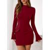 imagePRETTYGARDEN Womens 2025 Fall Short Formal Dresses Long Sleeve Mock Neck Elegant Wedding Guest Party Club Bodycon Mini DressBurgundy