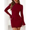 imagePRETTYGARDEN Womens 2025 Fall Short Formal Dresses Long Sleeve Mock Neck Elegant Wedding Guest Party Club Bodycon Mini DressBurgundy