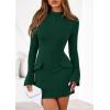 imagePRETTYGARDEN Womens 2025 Fall Short Formal Dresses Long Sleeve Mock Neck Elegant Wedding Guest Party Club Bodycon Mini DressDark Green