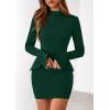imagePRETTYGARDEN Womens 2025 Fall Short Formal Dresses Long Sleeve Mock Neck Elegant Wedding Guest Party Club Bodycon Mini DressDark Green
