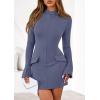 imagePRETTYGARDEN Womens 2025 Fall Short Formal Dresses Long Sleeve Mock Neck Elegant Wedding Guest Party Club Bodycon Mini DressDusty Blue
