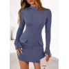 imagePRETTYGARDEN Womens 2025 Fall Short Formal Dresses Long Sleeve Mock Neck Elegant Wedding Guest Party Club Bodycon Mini DressDusty Blue
