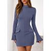 imagePRETTYGARDEN Womens 2025 Fall Short Formal Dresses Long Sleeve Mock Neck Elegant Wedding Guest Party Club Bodycon Mini DressDusty Blue