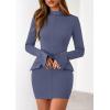 imagePRETTYGARDEN Womens 2025 Fall Short Formal Dresses Long Sleeve Mock Neck Elegant Wedding Guest Party Club Bodycon Mini DressDusty Blue