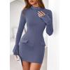 imagePRETTYGARDEN Womens 2025 Fall Short Formal Dresses Long Sleeve Mock Neck Elegant Wedding Guest Party Club Bodycon Mini DressDusty Blue