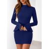 imagePRETTYGARDEN Womens 2025 Fall Short Formal Dresses Long Sleeve Mock Neck Elegant Wedding Guest Party Club Bodycon Mini DressNavy Blue