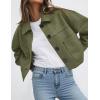 imagePRETTYGARDEN Womens Faux Suede Cropped Jacket Casual Fall Fashion 2025 Button Down Winter Coats Outerwear Trendy ClothesArmy Green
