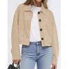 imagePRETTYGARDEN Womens Faux Suede Cropped Jacket Casual Fall Fashion 2025 Button Down Winter Coats Outerwear Trendy ClothesBeige