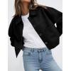 imagePRETTYGARDEN Womens Faux Suede Cropped Jacket Casual Fall Fashion 2025 Button Down Winter Coats Outerwear Trendy ClothesBlack