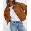 imagePRETTYGARDEN Womens Faux Suede Cropped Jacket Casual Fall Fashion 2025 Button Down Winter Coats Outerwear Trendy ClothesBrown