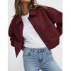 imagePRETTYGARDEN Womens Faux Suede Cropped Jacket Casual Fall Fashion 2025 Button Down Winter Coats Outerwear Trendy ClothesBurgundy