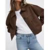 imagePRETTYGARDEN Womens Faux Suede Cropped Jacket Casual Fall Fashion 2025 Button Down Winter Coats Outerwear Trendy ClothesDark Brown