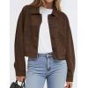 imagePRETTYGARDEN Womens Faux Suede Cropped Jacket Casual Fall Fashion 2025 Button Down Winter Coats Outerwear Trendy ClothesDark Brown