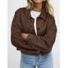 imagePRETTYGARDEN Womens Faux Suede Cropped Jacket Casual Fall Fashion 2025 Button Down Winter Coats Outerwear Trendy ClothesDark Brown