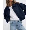 imagePRETTYGARDEN Womens Faux Suede Cropped Jacket Casual Fall Fashion 2025 Button Down Winter Coats Outerwear Trendy ClothesNavy Blue