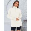imagePRETTYGARDEN Womens Long Sleeve Quarter Zip Pullover Sweater Casual Loose V Neck Collared Ribbed Knit Jumper Tops Thumb HoleWhite