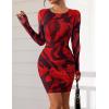 imagePRETTYGARDEN Womens Mini Dress Fall Outfits 2025 Trendy Tie Dye Print Long Sleeve Homecoming Club Party Bodycon DressesBlack Red Flower