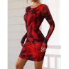 imagePRETTYGARDEN Womens Mini Dress Fall Outfits 2025 Trendy Tie Dye Print Long Sleeve Homecoming Club Party Bodycon DressesBlack Red Flower
