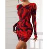 imagePRETTYGARDEN Womens Mini Dress Fall Outfits 2025 Trendy Tie Dye Print Long Sleeve Homecoming Club Party Bodycon DressesBlack Red Flower