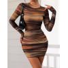 imagePRETTYGARDEN Womens Mini Dress Fall Outfits 2025 Trendy Tie Dye Print Long Sleeve Homecoming Club Party Bodycon DressesBrown Floral