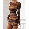 imagePRETTYGARDEN Womens Mini Dress Fall Outfits 2025 Trendy Tie Dye Print Long Sleeve Homecoming Club Party Bodycon DressesBrown Floral