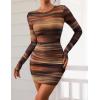 imagePRETTYGARDEN Womens Mini Dress Fall Outfits 2025 Trendy Tie Dye Print Long Sleeve Homecoming Club Party Bodycon DressesBrown Floral