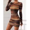 imagePRETTYGARDEN Womens Mini Dress Fall Outfits 2025 Trendy Tie Dye Print Long Sleeve Homecoming Club Party Bodycon DressesBrown Floral