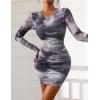 imagePRETTYGARDEN Womens Mini Dress Fall Outfits 2025 Trendy Tie Dye Print Long Sleeve Homecoming Club Party Bodycon DressesGray Floral