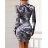 imagePRETTYGARDEN Womens Mini Dress Fall Outfits 2025 Trendy Tie Dye Print Long Sleeve Homecoming Club Party Bodycon DressesGray Floral