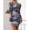 imagePRETTYGARDEN Womens Mini Dress Fall Outfits 2025 Trendy Tie Dye Print Long Sleeve Homecoming Club Party Bodycon DressesGray Floral
