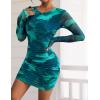 imagePRETTYGARDEN Womens Mini Dress Fall Outfits 2025 Trendy Tie Dye Print Long Sleeve Homecoming Club Party Bodycon DressesLake Blue Floral