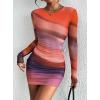 imagePRETTYGARDEN Womens Mini Dress Fall Outfits 2025 Trendy Tie Dye Print Long Sleeve Homecoming Club Party Bodycon DressesMulticolour Print