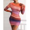 imagePRETTYGARDEN Womens Mini Dress Fall Outfits 2025 Trendy Tie Dye Print Long Sleeve Homecoming Club Party Bodycon DressesMulticolour Print