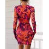 imagePRETTYGARDEN Womens Mini Dress Fall Outfits 2025 Trendy Tie Dye Print Long Sleeve Homecoming Club Party Bodycon DressesPurple Orange