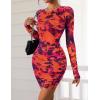 imagePRETTYGARDEN Womens Mini Dress Fall Outfits 2025 Trendy Tie Dye Print Long Sleeve Homecoming Club Party Bodycon DressesPurple Orange