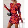 imagePRETTYGARDEN Womens Mini Dress Fall Outfits 2025 Trendy Tie Dye Print Long Sleeve Homecoming Club Party Bodycon DressesPurple Orange