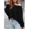 imagePRETTYGARDEN Womens Off The Shoulder Sweater Fall Fashion 2025 Pullover Long Sleeve Boat Neck Oversized Ribbed Knit TopsBlack