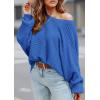 imagePRETTYGARDEN Womens Off The Shoulder Sweater Fall Fashion 2025 Pullover Long Sleeve Boat Neck Oversized Ribbed Knit TopsBlue